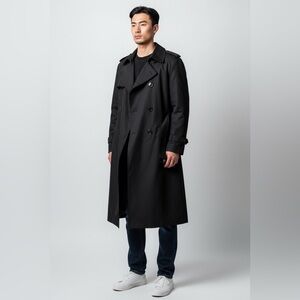 Tip Top Tailors classic black lined business attire belted trench coat size 44